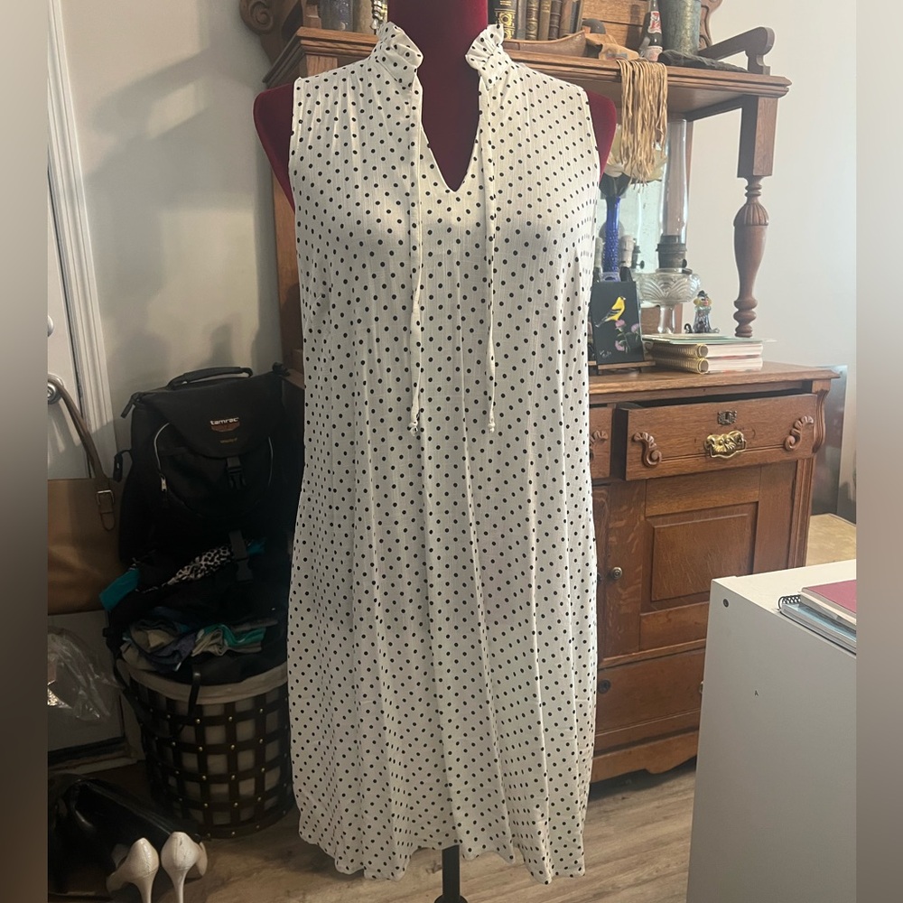 Sandra Darren Black & White Polka Dot Sleeveless Dress